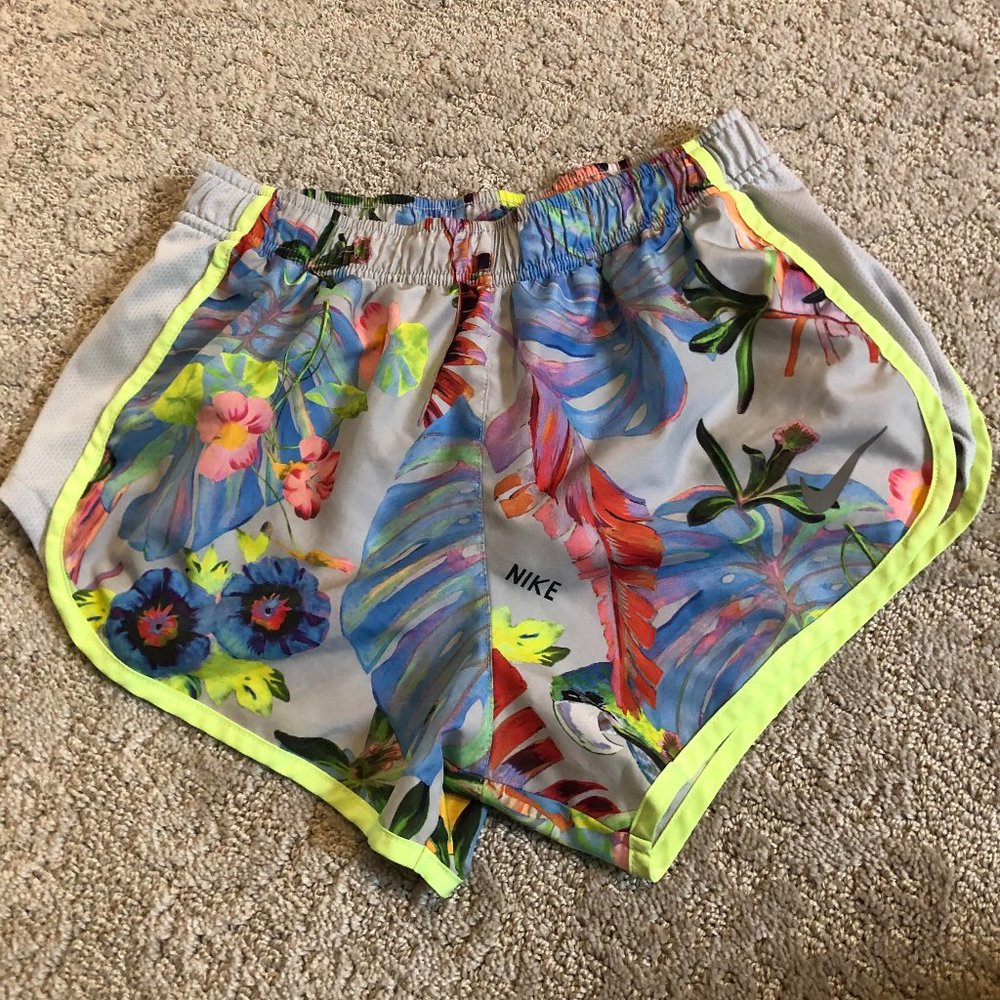 Nike Tempo Dri-Fit Women's Tropical Parrot Running Shorts Lined Sz S A4